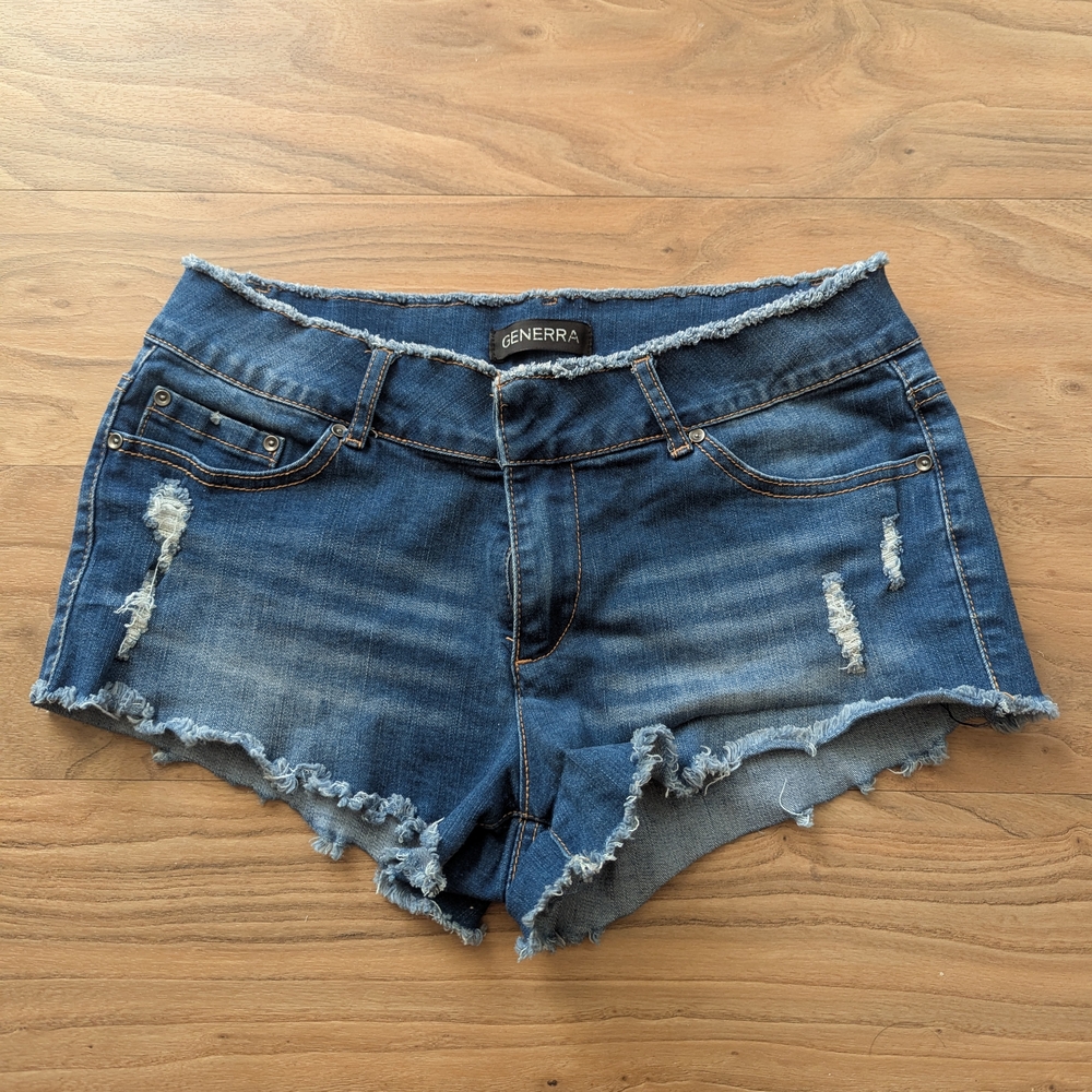 Generra Blue Jean Shorts Distressed Frayed Hem
